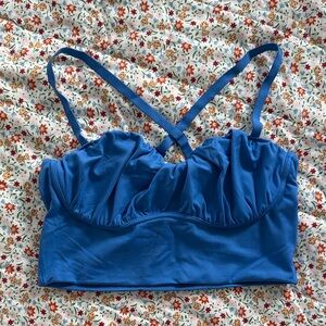 Offline by Aerie Real Me Ruched Corset Sports Bra in Cobalt Blue